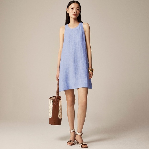 NWT! J. CREW Maxine Button Back Dress Linen French Blue A-Line Mini Preppy Small - Picture 1 of 15